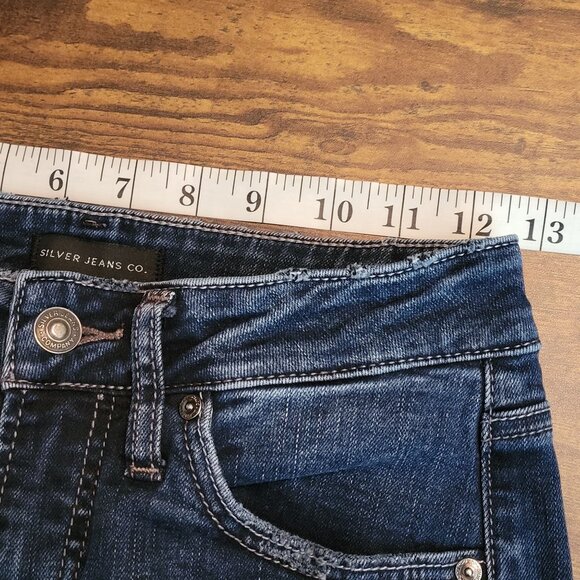Silver Jeans Size 25 Avery Slim Bootcut Raw Hem Low Rise Dark Wash Western - Picture 6 of 11